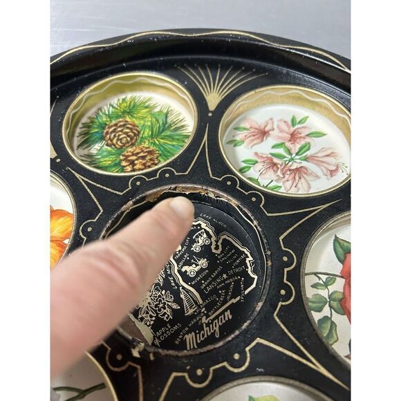 Vintage 1950s Michigan Tin Tray Drinks Pitcher Black-Tone Metal Serving Souvenir - Picture 4 of 9